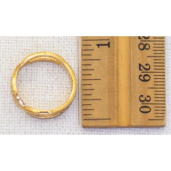 Size 6 1/2, Vintage Three Rhinestones Gold Tone Eye-shaped Ring - A26 - Picture 3 of 3